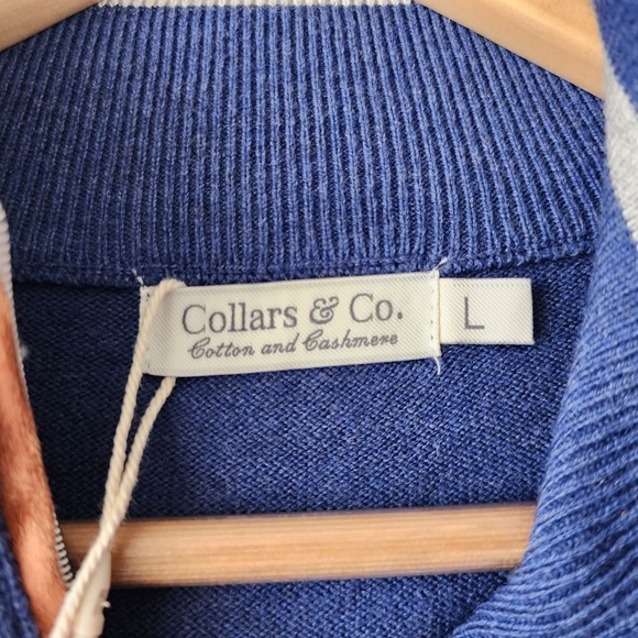 Collars & Co Quarter Zip Sweater Mens Size Large Cotton Cashmere Indigo Blue NEW - Picture 3 of 10